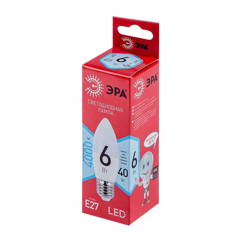 Лампа светодиодная LED B35-6W-840-E27 R (диод, свеча, 8Вт, нейтр, E27) | Б0050232 | ЭРА — миниатюра 2