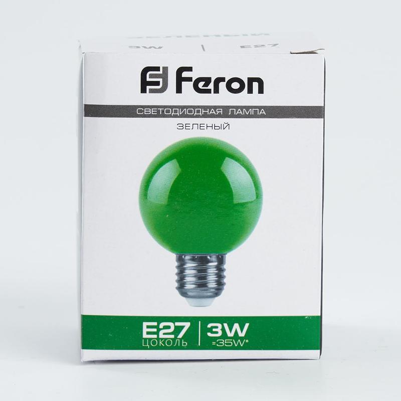 Лампа светодиодная для белт лайта LB-371 (3W) 230V E27 зеленый G60 | 25907 | FERON — миниатюра 4