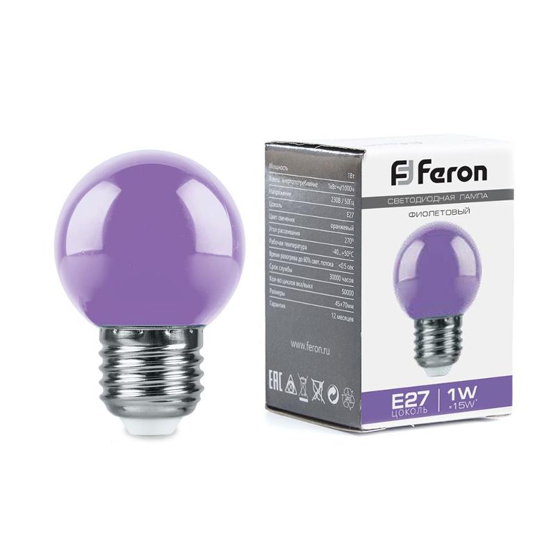 Лампа светодиодная LB-37 (1W) 230V E27 фиолетовый для белт лайта G45 | 38125 | Feron — Feron