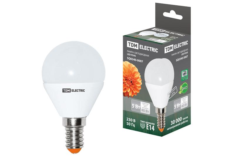 Лампа светодиодная LED 5Вт E14 220В 4000К FG45 шар | SQ0340-0007 | TDM — TDM ELECTRIC