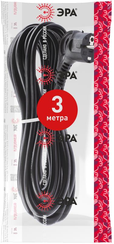 U-3x1-3m-B Шнур питания с вилкой с/з ПВС 3x1 3м черный (50/1500) | Б0048701 | ЭРА — миниатюра 2