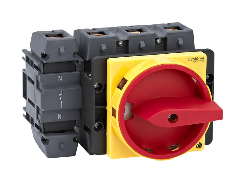 Выключатель-Разъединитель 4P 125A IP20 с красной рукояткой на дверцу 4 винтами с замком | MSD125410R | SE — фото 1 | Sento
