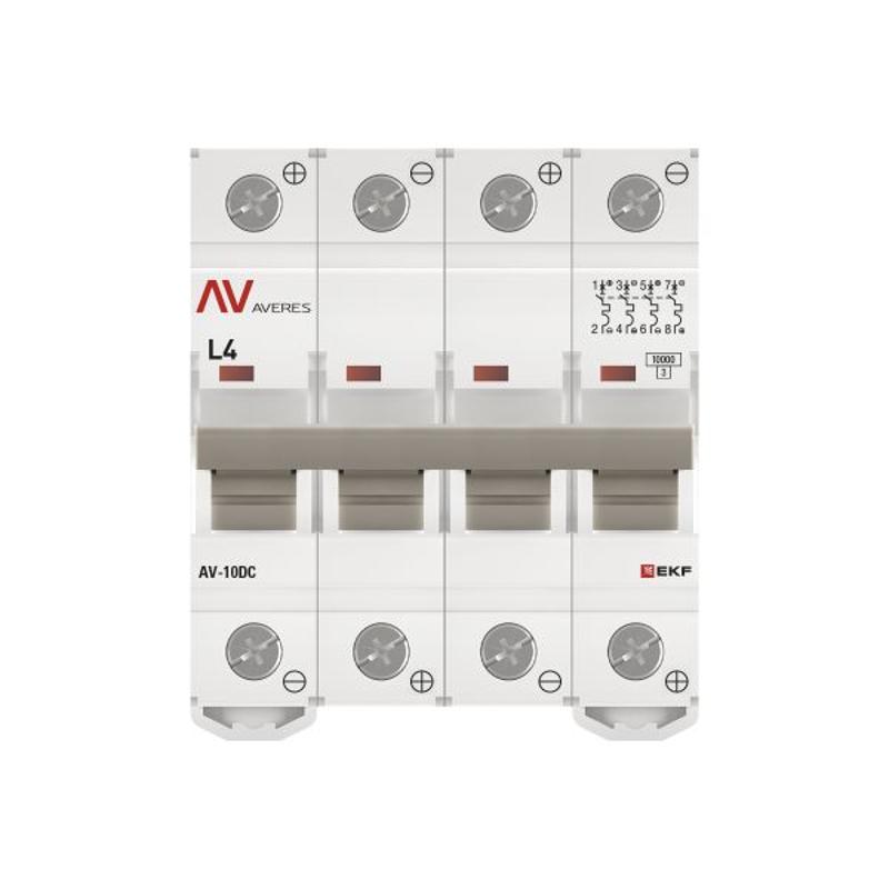 Выключатель автоматический AV-10 DC 4P 4A (L) 10kA AVERES | mcb10-DC-4-04L-av | EKF — миниатюра 4