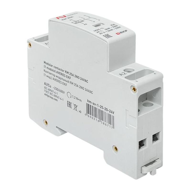 Контактор модульный КМ 25А 2NО 24VAC (1 мод.) AVERES | km-av-1-25-20-24V | EKF — миниатюра 6