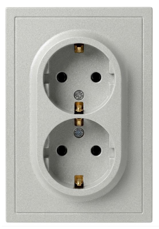 Розетка Galaxy 15-2105-03 с заземлением двойная 2X2P+E Schuko со шторками IP20 16А-250В алюминий | Б0070701 | ЭРА — ЭРА (Энергия света)