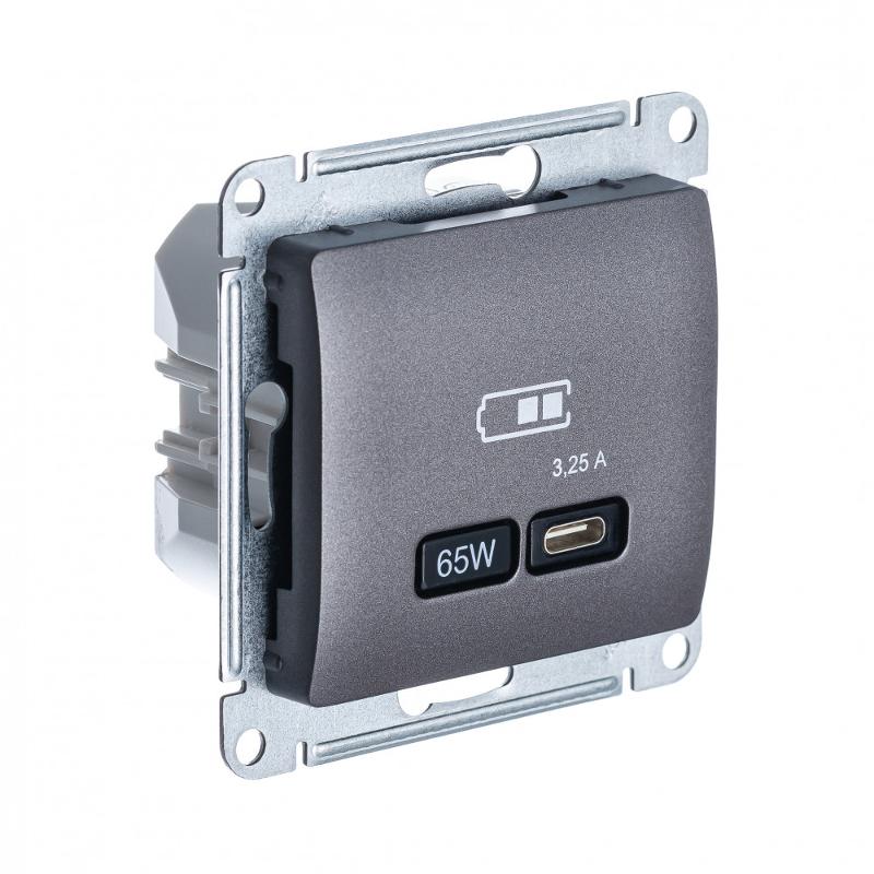 Glossa Графит USB Розетка тип-C 65W высокоскор.заряд. QC PD | GSL001327 | SE — Systeme Electric