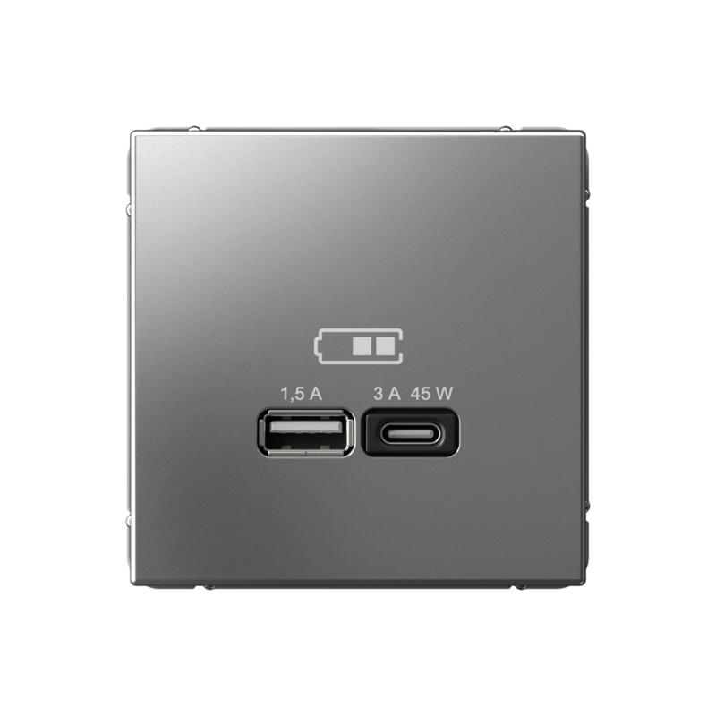 ArtGallery Сталь Розетка USB A + тип-C 45Вт высокоскор.заряд. QC, PD, механизм | GAL000929 | SE — Systeme Electric