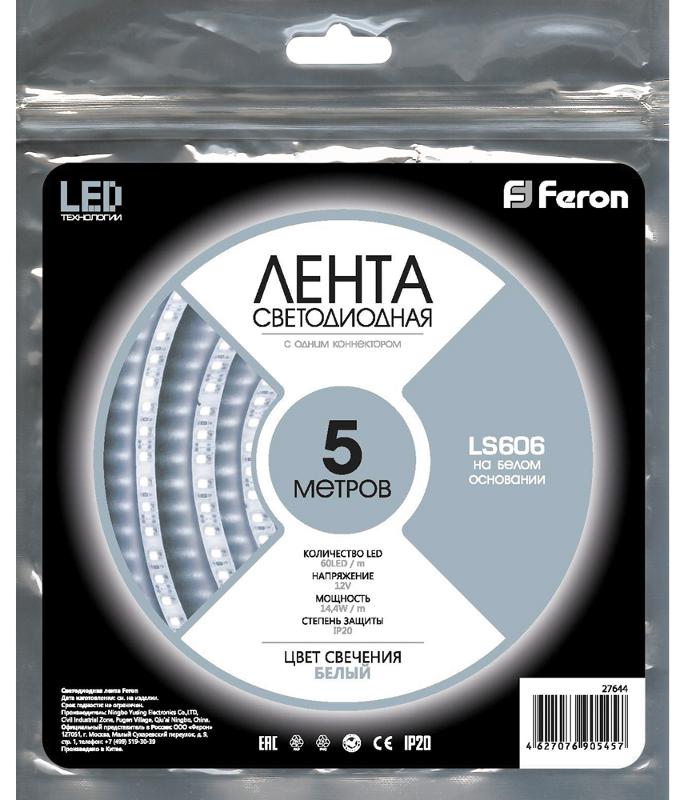 Лента светодиодная LS606/ 60SMD(5050)/м 14.4Вт/м 12V 5000*10*2.32мм 6500К | 27644 | FERON — миниатюра 2