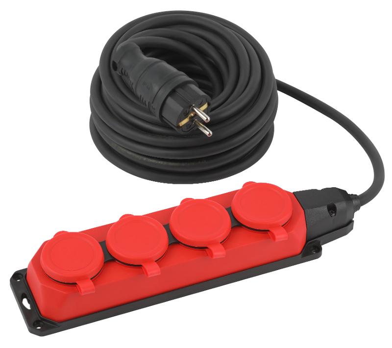 Удлинитель силовой UK-4e-3x1,5-10m-IP44(KG) с заземлением 4 розетки каучук 10м КГ 3х1,5мм2 IP44 | Б0057586 | ЭРА — миниатюра 1