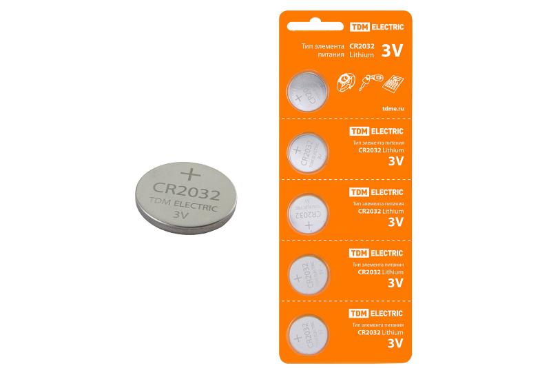 Элемент питания CR2032 Lithium 3V BP-5 | SQ1702-0029 | TDM — TDM ELECTRIC