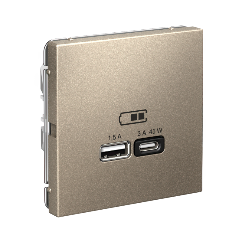 ArtGallery Шампань Розетка USB A + тип-C 45Вт высокоскор.заряд. QC, PD, механизм | GAL000529 | SE — миниатюра 8