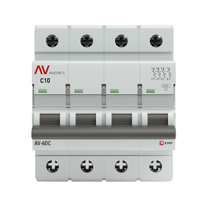 Выключатель автоматический четырехполюсный AV-6 DC 10А C 6кА AVERES | mcb6-DC-4-10C-av | EKF — миниатюра 2