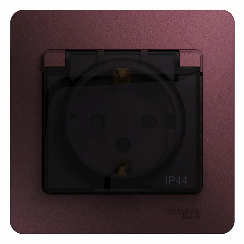 Glossa Баклажановый Розетка с заземлением со шторками с крышкой IP44 (в сборе) | GSL001148 | SE — Systeme Electric