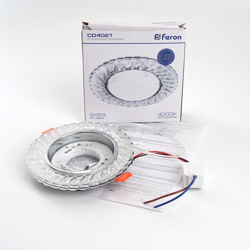 Светильник потолочный встраиваемый под лампу GX53 CD4021 20LED*2835 SMD 4000K, 15W GX53, без лампы, прозрачный, хром | 29474 | FERON — миниатюра 7