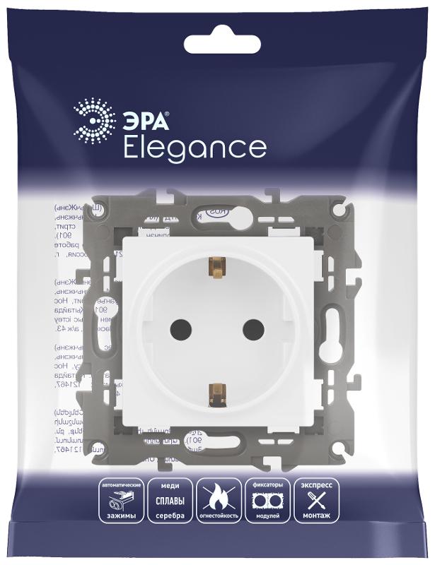 14-2102-01 Розетка с заземлением со шторками, 16A-250В, IP20, Эра Elegance, белый | Б0034272 | ЭРА — миниатюра 2
