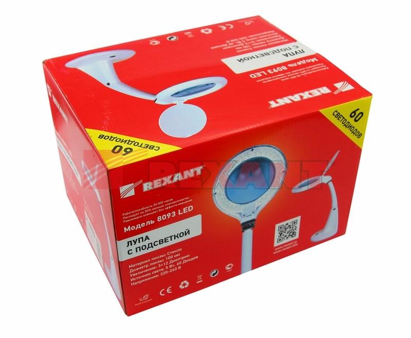 Лупа настольная 3D+12D с подсветкой 60 LED, белая | 31-0243 | REXANT — миниатюра 3