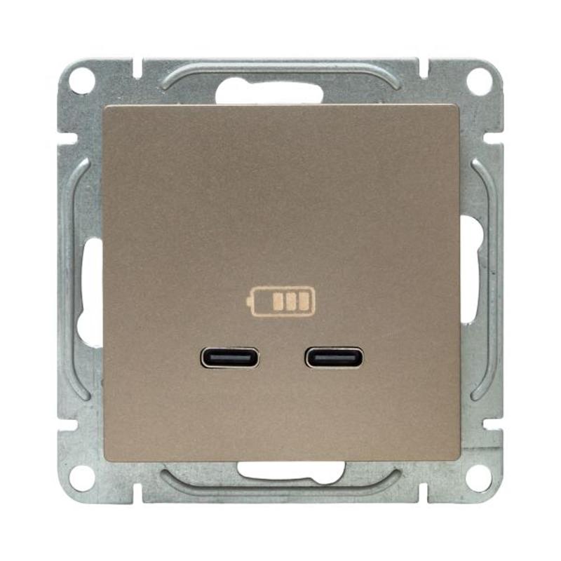 Механизм розетки USB-C - 2шт, шампань Эпика  |UP1-SOC-2USBC| EKF — миниатюра 2
