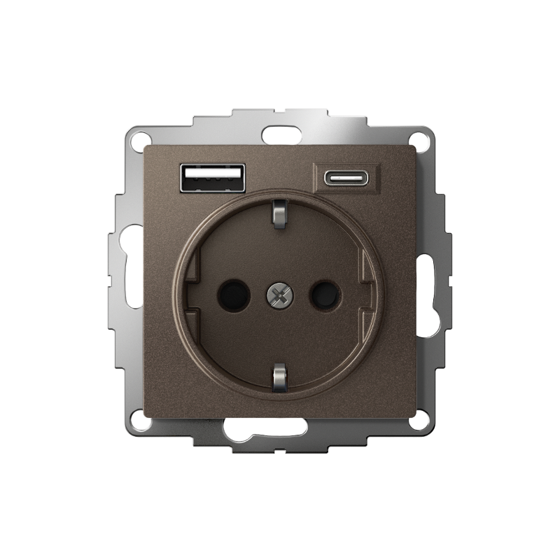 AtlasDesign Розетка 16А c 2 USB A+C, 5В/2,4А/3,0А, 2х5В/1,5А, механизм, Мокко | ATN000632 | SE — миниатюра 2