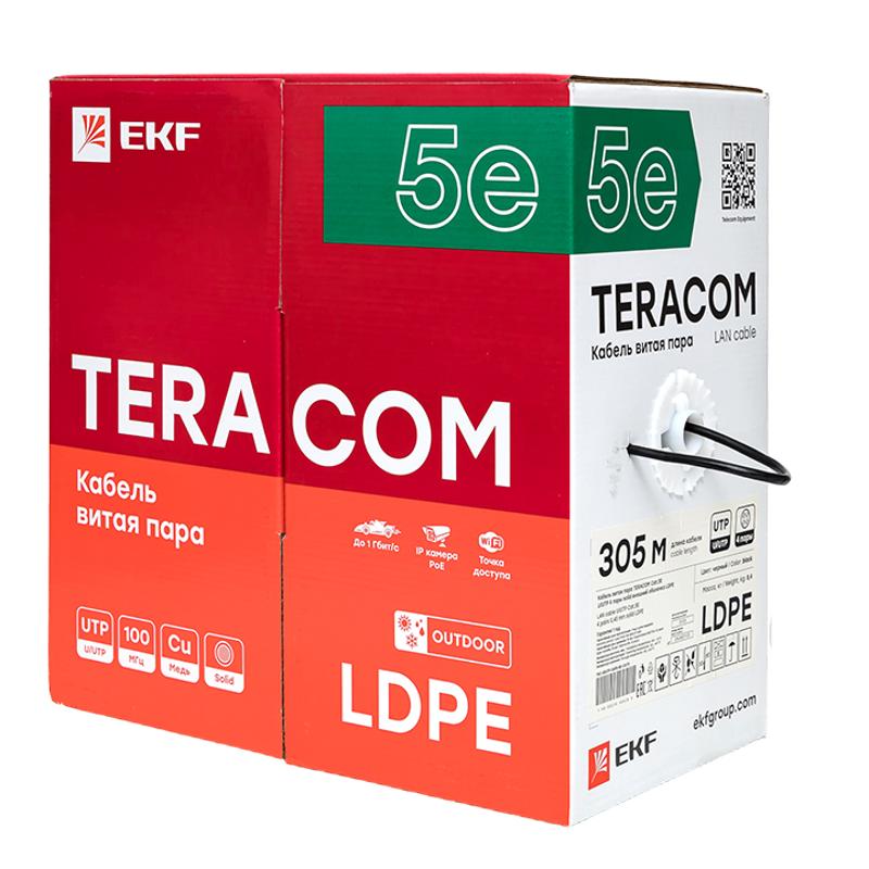 Кабель витая пара TERACOM PRO Cat.5E U/UTP 4 пары solid внешний 24AWG черный упак. 305м | TRP-5EUTP-04PE-BK-OUT3 | EKF — миниатюра 5