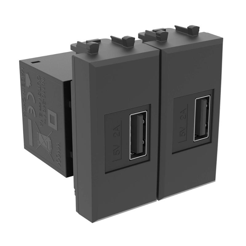 USB зарядное устройство модульное, "Avanti", "Черный матовый", 2 модуля | 4412542 | DKC — миниатюра 3