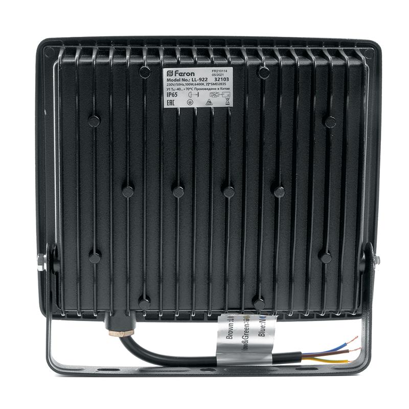 Прожектор светодиодный LL-922 2835 SMD 100W 6400K IP65 AC220V/50Hz, черный 261*217*33 мм | 32103 | FERON — миниатюра 4