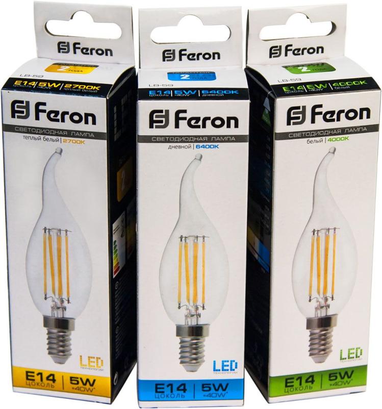Лампа светодиодная LB-59 (5W) 230V E14 2700K филамент C35T прозрачная | 25575 | FERON — миниатюра 2