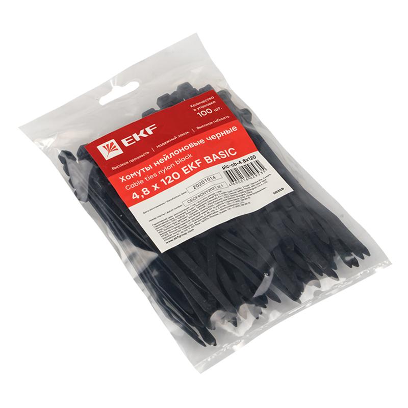 Хомут нейлоновый ЧЕРНЫЙ 4,8х120 (уп./100шт) EKF Simple | plc-cb-4.8x120 | EKF — миниатюра 2