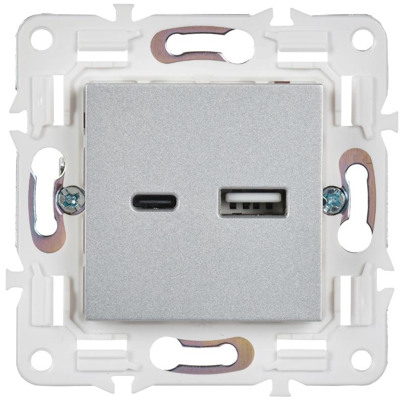 SKANDY Розетка USB A+C 18Вт SK-R13S серебряный  | SK-U22-018-K23 | IEK — миниатюра 2
