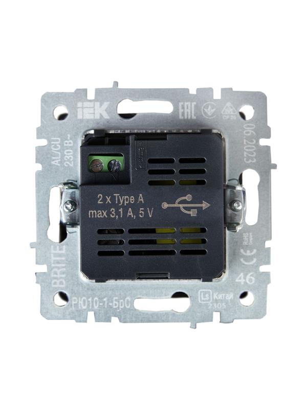 BRITE Розетка USB A+A 3,1А РЮ10-1-БрС сталь | BR-U21-D31-K46 | IEK — миниатюра 4