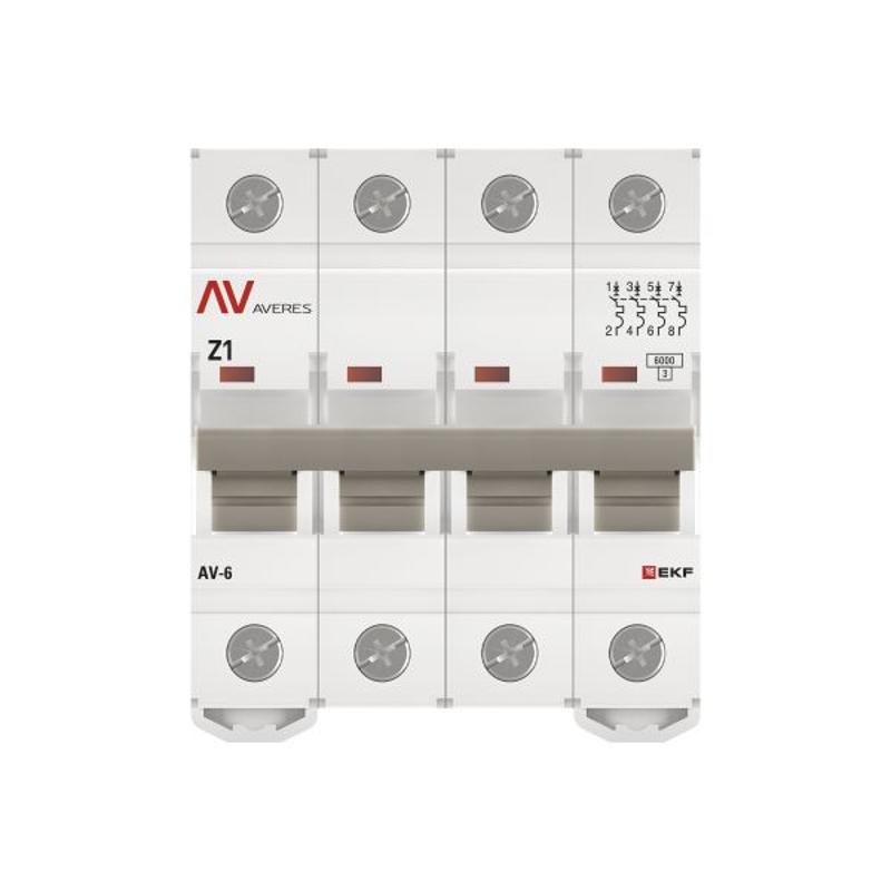 Выключатель автоматический AV-6 4P 1A (Z) 6kA AVERES | mcb6-4-01Z-av | EKF — миниатюра 4
