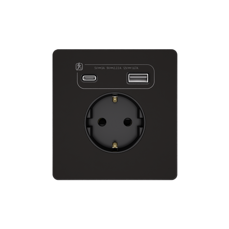 Systeme Infinity, Розетка С/У с ЗК и зар.устр.USB А+С 20Вт (250В, 16А, защит.шторки), Полярная ночь — миниатюра 2