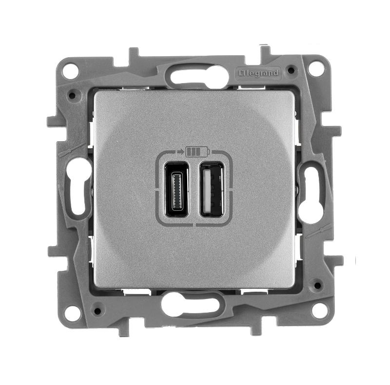 Зарядное устройство USB тип А / тип С - Legrand Etika - 3000мА 15Вт - алюминий | 672436 | Legrand — Legrand