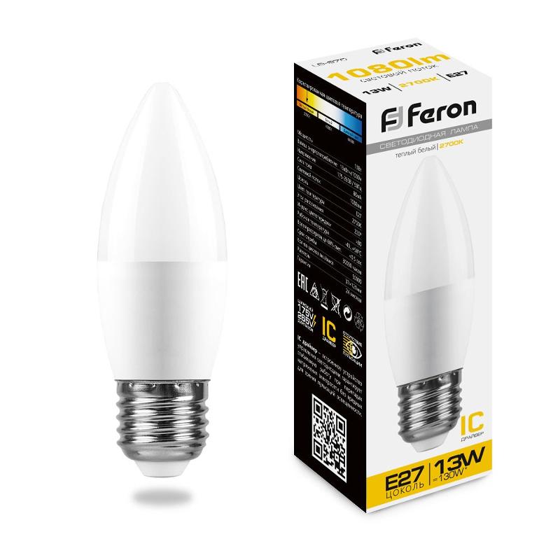 Лампа светодиодная, (13W) 230V E27 2700K С37, LB-970 | 38110 | FERON — Feron
