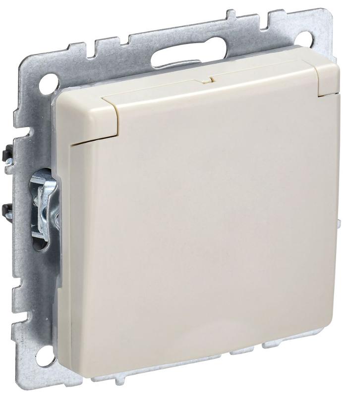 BRITE Розетка с заземлением со шторками с крышкой 16А IP20 РСбш10-3-БрКр бежевый  | BR-R16-16-K10 | IEK — IEK (ИЭК)