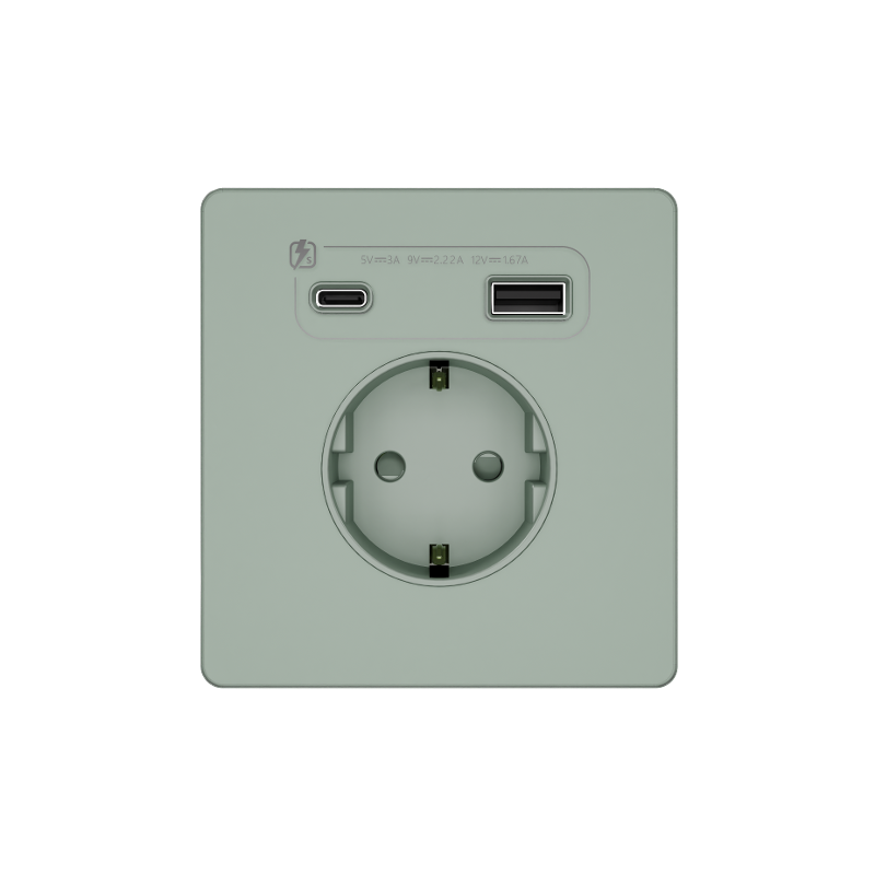 Systeme Infinity, Розетка С/У с ЗК и зар.устр.USB А+С 20Вт (250В, 16А, защит.шторки), Таежное утро — миниатюра 2