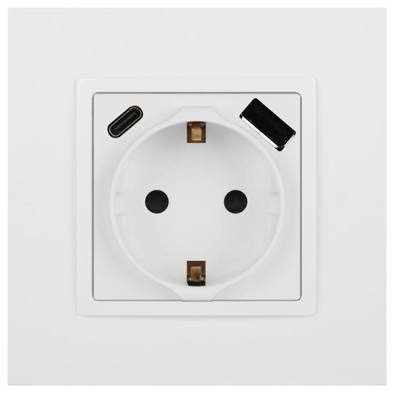 Розетка Elegance 14-4108-01М 2P+E 16A-250В со шторками с USB type-A+C 5В-3А белый матовый | Б0067710 | ЭРА — миниатюра 5
