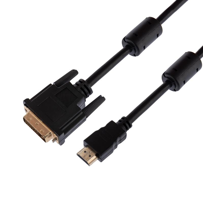 Шнур HDMI - DVI-D с фильтрами, длина 3 метра (GOLD) (PE пакет) | 17-6305 | REXANT — миниатюра 1