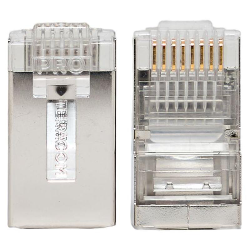 Коннектор RJ-45 TERACOM PRO экранированный 8P8C 30мкд Cat.5E универсальный (упак.20шт) | TRP-PLUG-5EFTP-20 | EKF — миниатюра 7