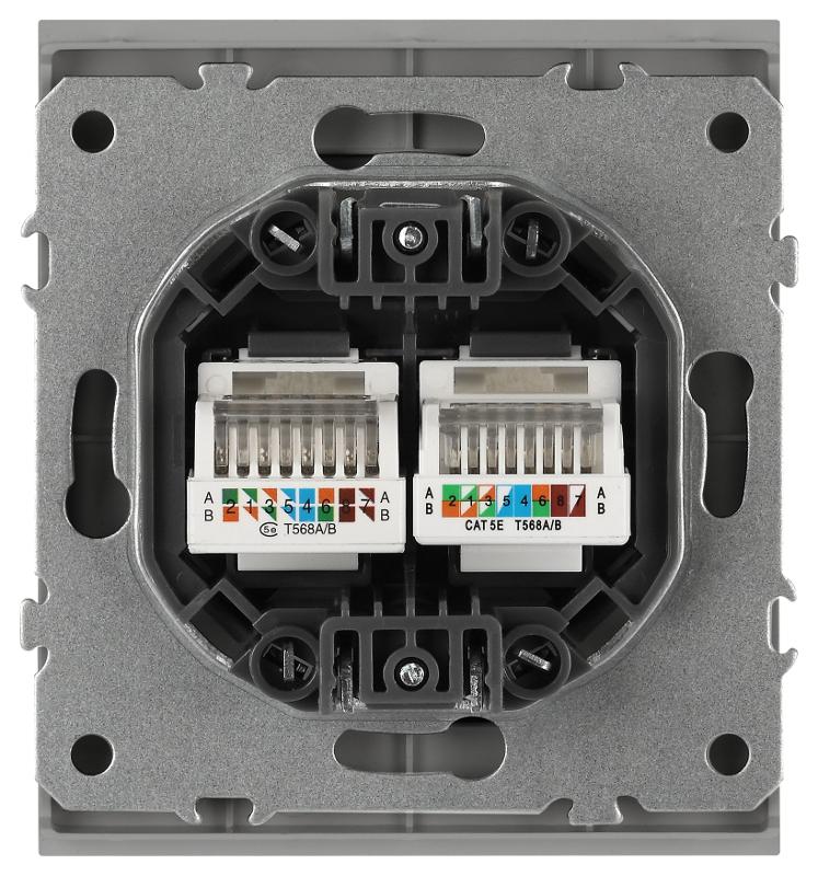 Розетка Arktik 16-3108-03 информационная двойная 2XRJ45 алюминий | Б0070486 | ЭРА — миниатюра 4
