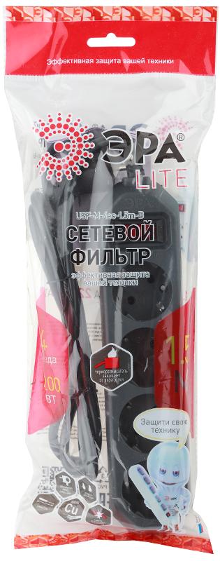 Сетевой фильтр USF-M-4es-1.5m-B   (черный) с заземл, 3x0,75мм2, с выкл, 4гн, 1.5м (20/800) |Б0019740 | ЭРА — миниатюра 5