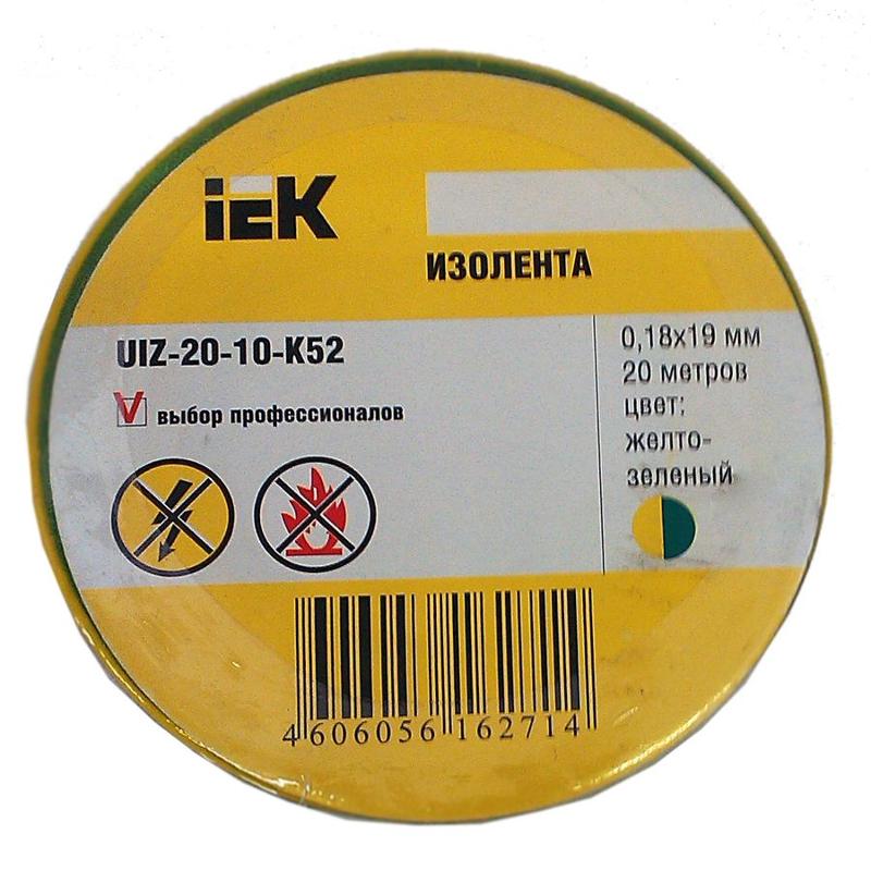 Изолента 0,18х19 мм желто-зеленая 20 метров  | UIZ-20-10-K52 | IEK — миниатюра 2