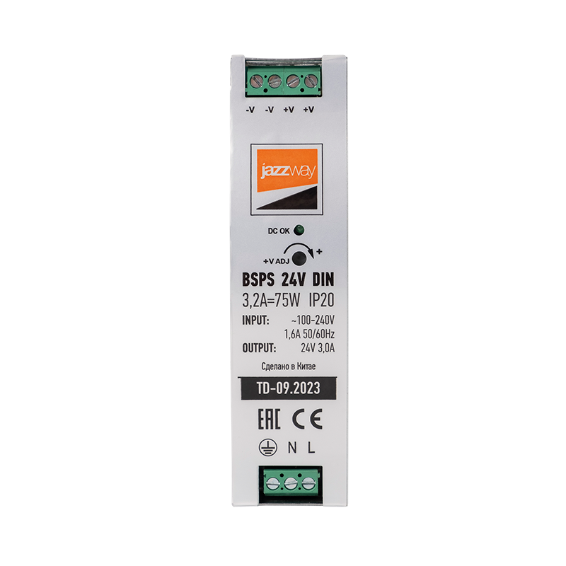 Драйвер для светодиодной ленты BSPS DIN 24V 3.2A= 75w IP20 AL 3г.гар  на DIN-рейку | .5050006 | Jazzway — миниатюра 2