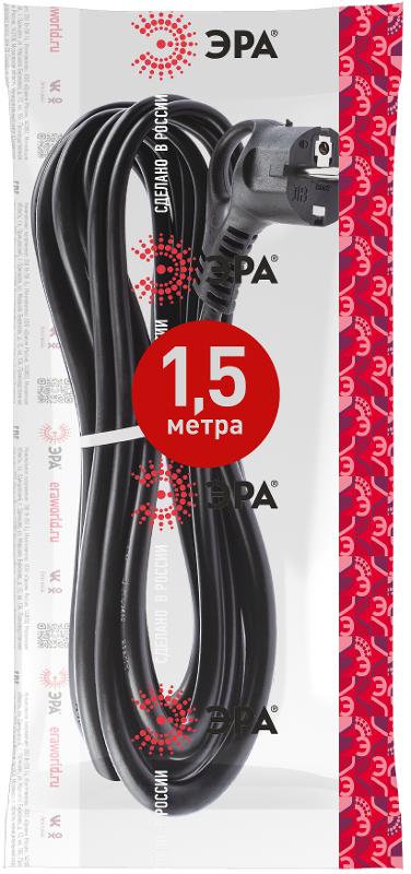 U-3x1,5-1,5m-B Шнур питания с вилкой с/з ПВС 3x1,5 1,5м черный | Б0048705 | ЭРА — миниатюра 4