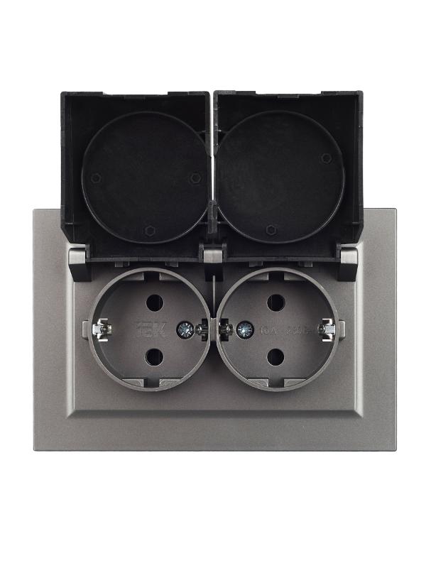 BRITE Розетка 2-ая с крышкой 16А в сб IP44 РСбш12-3-44-БрС сталь | BR-R26-16-44-K46-F | IEK — миниатюра 9