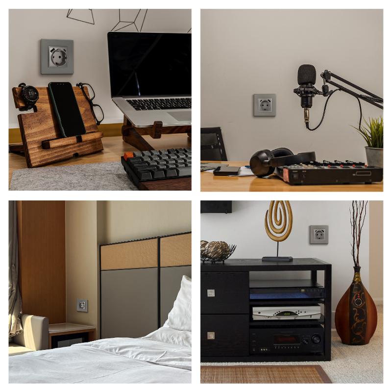 Розетка Elegance 14-4108-16 2P+E 16A-250В со шторками с USB type-A+C 5В-3А титан — миниатюра 5
