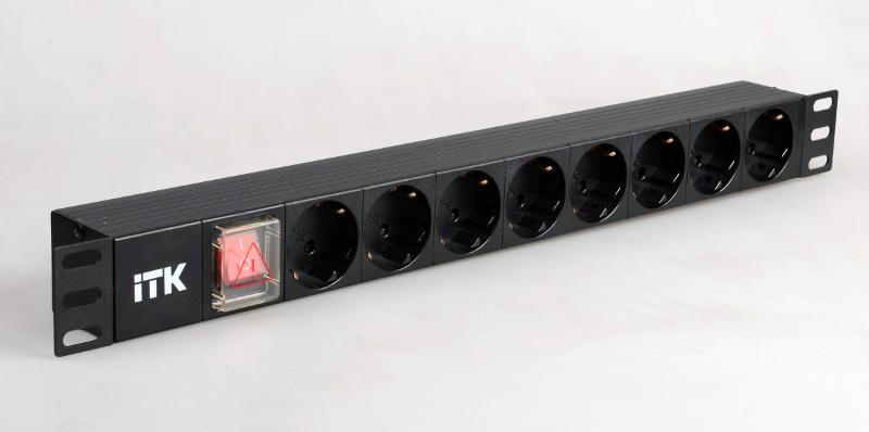 Блок розеток 19 (8шт)PDU с LED выключателем алюминевый профиль 1U ВХОД С14 без шнура | PH12-8D3 | ITK — миниатюра 2