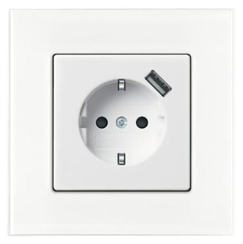 ABB Basic 55 Альп. белый Розетка Schuko 20 EUCBUSB-96-500, 16А, 700мА с устр.заряд.USB | 2011-0-6196  | 2CKA002011A6196 | ABB — ABB