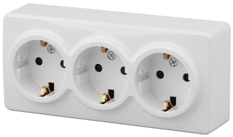 Розетка 11-2208-01  3х2P+E Schuko, 16АХ-250В, ОУ, Эксперт, Белый |Б0020700 | ЭРА — ЭРА (Энергия света)