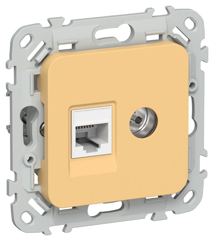 FLITE Розетка 2-ая RJ45/TV кат.5Е UTP РКТВ5е-2-0-ФлЗ золотарник | FI-AK22-1-K90 | IEK — IEK (ИЭК)