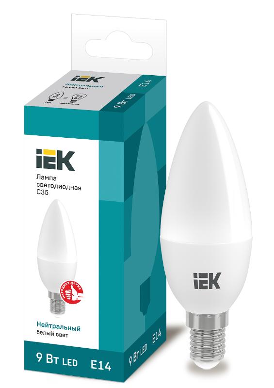 Лампа светодиодная LED 9Вт 230В 4000К E14 свеча | LLE-C35-9-230-40-E14 | IEK — миниатюра 1